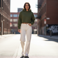 Olive Green Cropped Hoodie