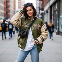 Olive Beige Varsity Jacket