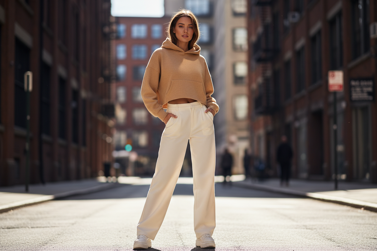 Sand Beige Cropped Hoodie